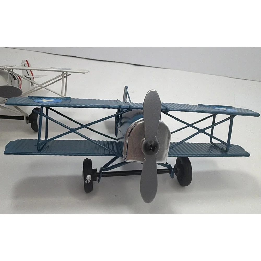 2 - Vintage Metal Biplane Airplane Model Retro Iron Aircraft Desktop Decor 6.5